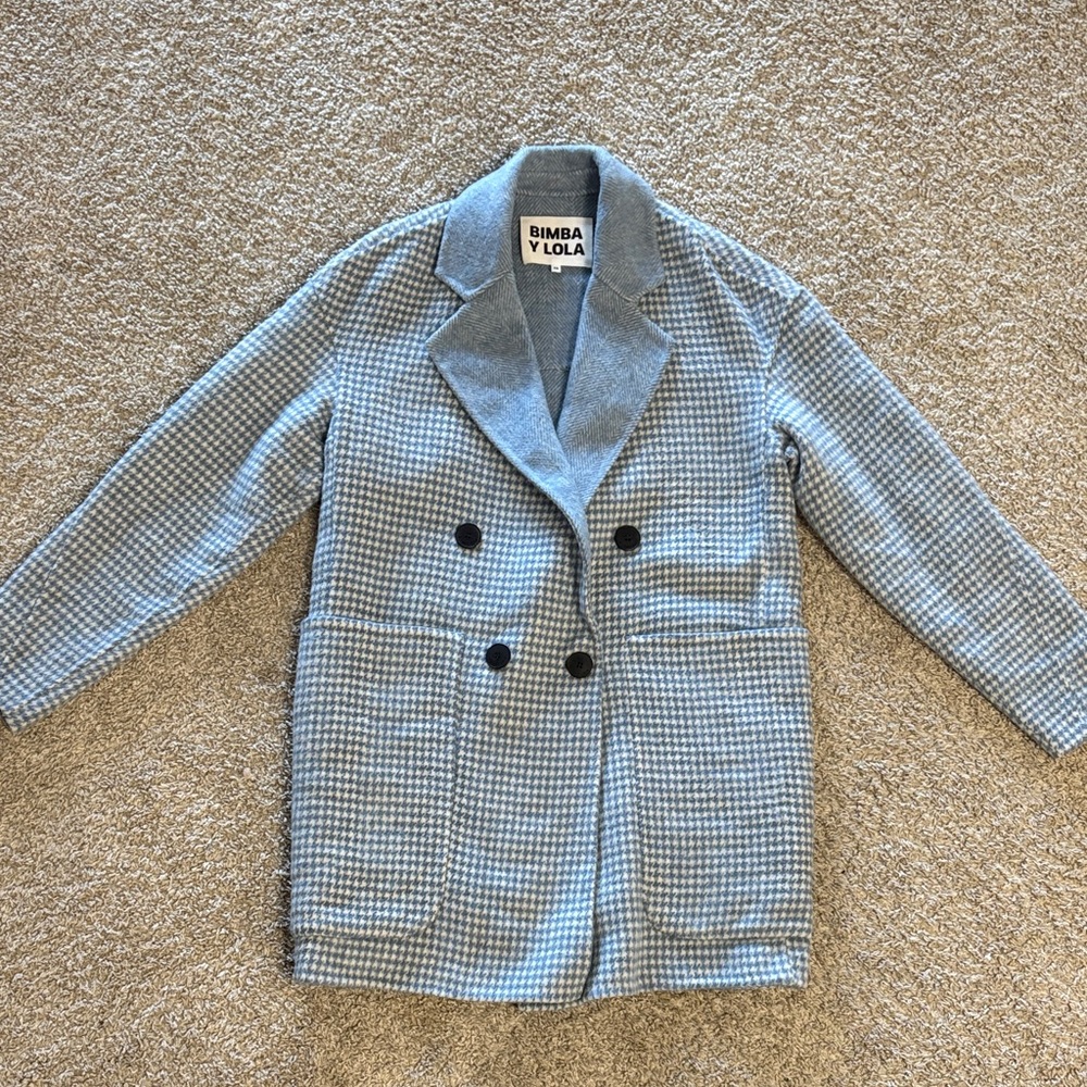 Brimba Y Lola Women's Blue Houndstooth Pea Coat